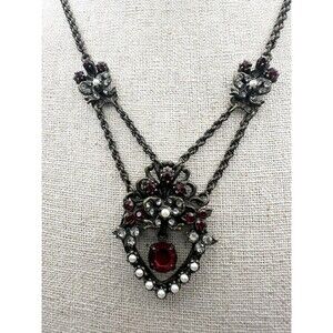 Vintage SR USA Rhinestone Faux Pearl Bohemian Necklace 21”